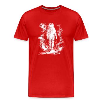 Astronaute d’époque marchant au clair de lune dans le brouillard - T-shirt bio Premium Homme - rouge - Devant - Damien (186cm)