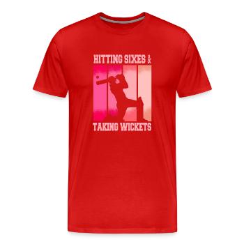 Women Funny Cricket Player - Men's Premium Organic T-Shirt - red - Front - Damien (186cm)