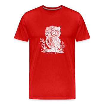 Mignon petit hibou vintage sur une branche - T-shirt bio Premium Homme - rouge - Devant - Damien (186cm)