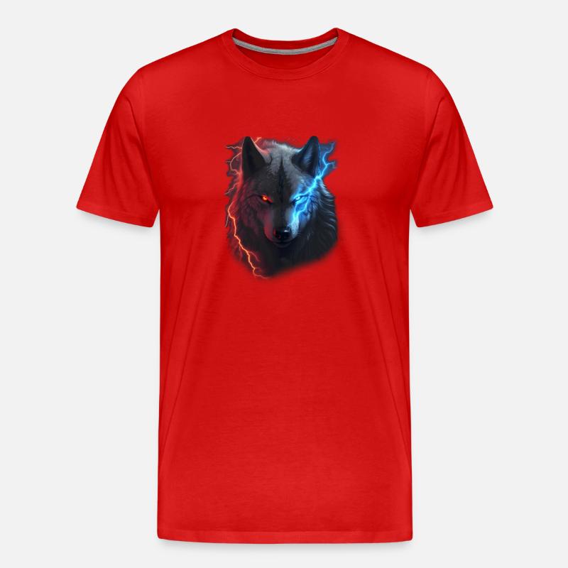 Roter und blauer Blitzwolf - Männer Premium Bio T-Shirt - Rot