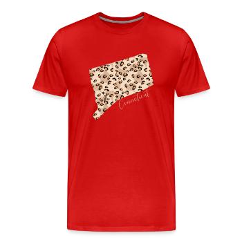 Leopardenmuster Karte Staat Cenneticut - Männer Premium Bio T-Shirt - Rot - Vorne - Damien (186cm)