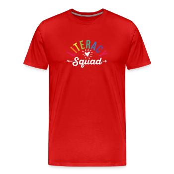 Escouade d’alphabétisation Enseignante en lecture Intervenante - T-shirt bio Premium Homme - rouge - Devant - Damien (186cm)
