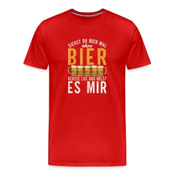Siehst du mich mal ohne Bier - Design - Männer Premium Bio T-Shirt - Rot - Vorne - Damien (186cm)