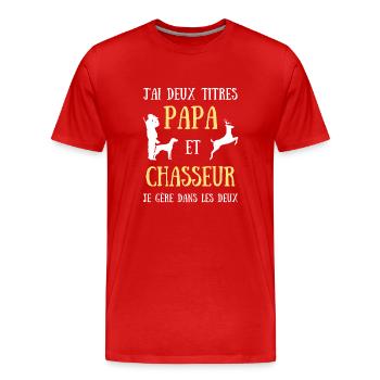 papa chasseur homme humour chasse idée cadeau - T-shirt bio Premium Homme - rouge - Devant - Damien (186cm)