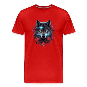 Foudre de loup et de roses - T-shirt bio Premium Homme - rouge - Devant - Damien (186cm)