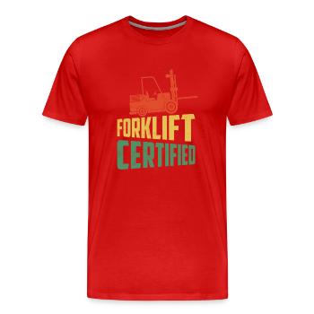 Forklift Certified Driver Forklifter Operator - Men's Premium Organic T-Shirt - red - Front - Damien (186cm)