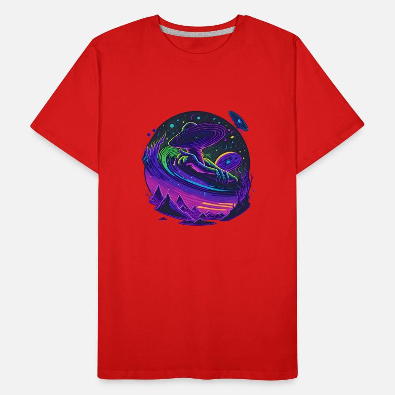 Un disque vinyle extraterrestre volant dans l’espace T-shirt bio Premium Homme