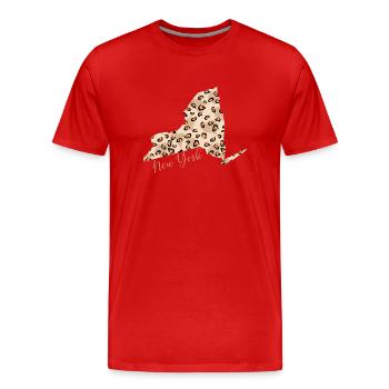Leopard print map New York State - Men's Premium Organic T-Shirt - red - Front - Damien (186cm)