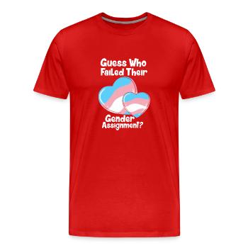 Ratet mal, wer bei der Geschlechtszuordnung durchg - Männer Premium Bio T-Shirt - Rot - Vorne - Damien (186cm)