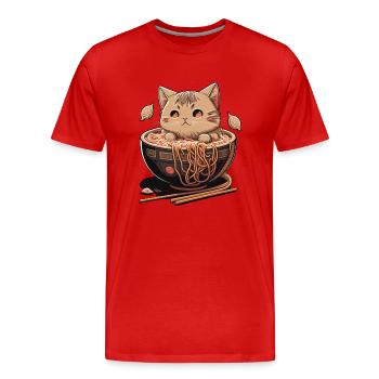 Kawaii Neko Katze Isst Ramen-Nudeln Japanisches Essen - Männer Premium Bio T-Shirt - Rot - Vorne - Damien (186cm)