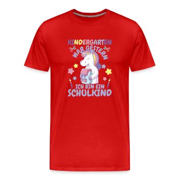 Ich bin ein Schulkind Einhorn - Männer Premium Bio T-Shirt - Rot - Vorne - Damien (186cm)