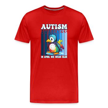 Pingouin de sensibilisation à l’autisme - T-shirt bio Premium Homme - rouge - Devant - Damien (186cm)
