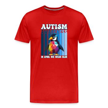 Pingouin de sensibilisation à l’autisme - T-shirt bio Premium Homme - rouge - Devant - Damien (186cm)