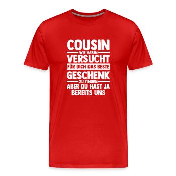 Cousin - Männer Premium Bio T-Shirt - Rot - Vorne - Damien (186cm)