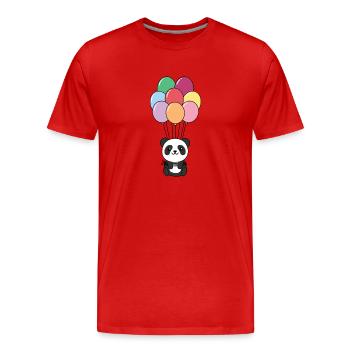 Panda flies upwards with colorful balloons - Men's Premium Organic T-Shirt - red - Front - Damien (186cm)