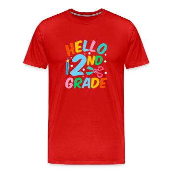 Bonjour 2e année deuxième année deuxième année - T-shirt bio Premium Homme - rouge - Devant - Damien (186cm)
