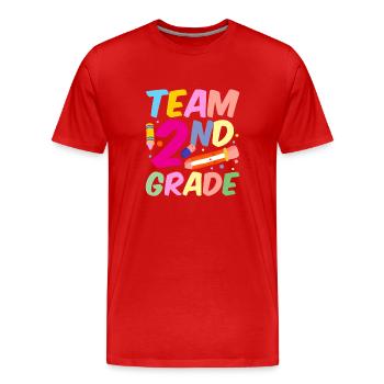 Équipe Enseignant de deuxième année École de deuxième année - T-shirt bio Premium Homme - rouge - Devant - Damien (186cm)