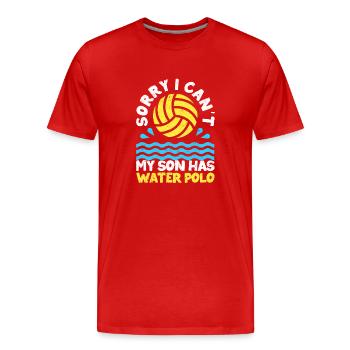 Tut mir leid, dass ich nicht kann, mein Sohn hat - Männer Premium Bio T-Shirt - Rot - Vorne - Damien (186cm)