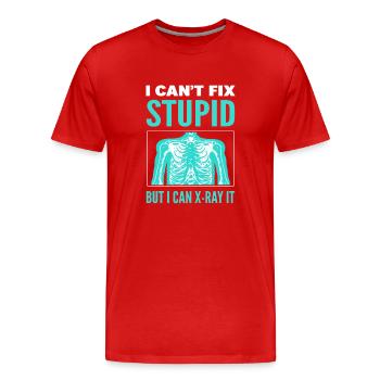 I Can't Fix Stupid But I Can X-ray It Specialist - Men's Premium Organic T-Shirt - red - Front - Damien (186cm)
