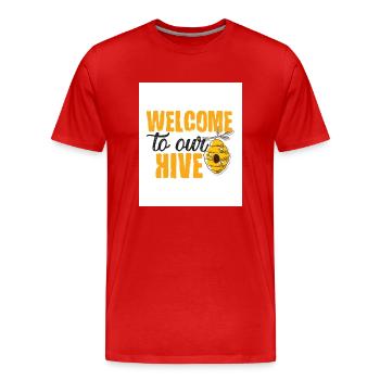 Bienvenue dans notre ruche - T-shirt bio Premium Homme - rouge - Devant - Damien (186cm)