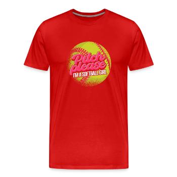 Ich bin ein Softball-Mädchen - Männer Premium Bio T-Shirt - Rot - Vorne - Damien (186cm)