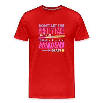 Ich bin ein Softball-Biest - Männer Premium Bio T-Shirt - Rot - Vorne - Damien (186cm)