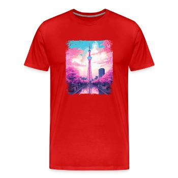 Ästhetischer Skytree Tokyo Vaporwave Japanisches Sehen - Männer Premium Bio T-Shirt - Rot - Vorne - Damien (186cm)