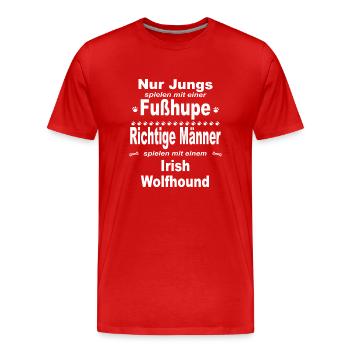 Jungs, Männer, Fußhupe - Irish Wolfhound - Männer Premium Bio T-Shirt - Rot - Vorne - Damien (186cm)