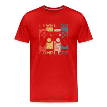 50 Birthday Gamer Niveau 50 Vintage complet - T-shirt bio Premium Homme - rouge - Devant - Damien (186cm)