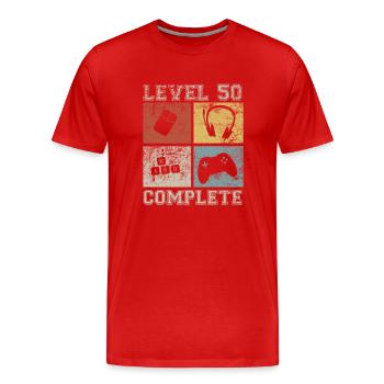 50 Birthday Gamer Niveau 50 Vintage complet - T-shirt bio Premium Homme - rouge - Devant - Damien (186cm)