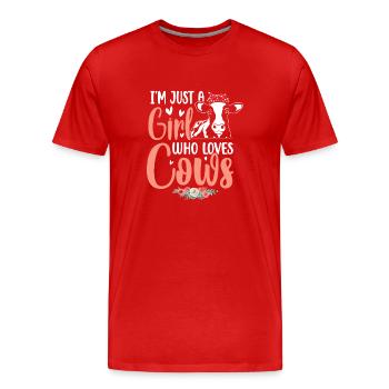 Nur ein Mädchen, das Cow Farmer Vintage Retro GiF - Männer Premium Bio T-Shirt - Rot - Vorne - Damien (186cm)