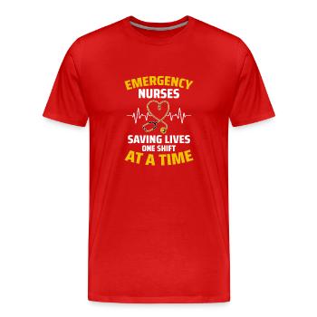 Infirmière d’urgence Infirmière d’urgence - T-shirt bio Premium Homme - rouge - Devant - Damien (186cm)