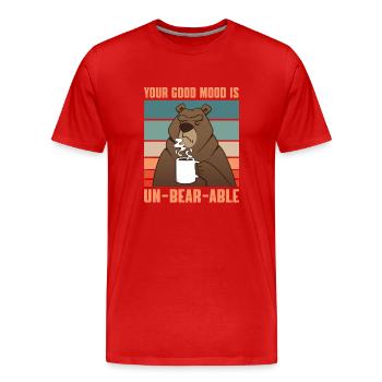 Funny Morning Coffee Drinking Brown Bear Bear - Men's Premium Organic T-Shirt - red - Front - Damien (186cm)