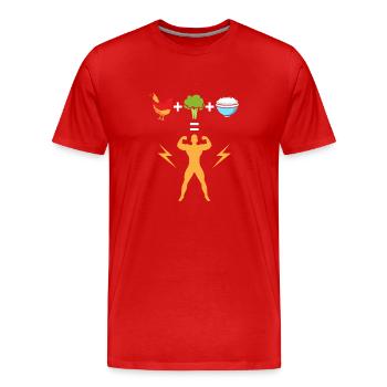 Huhn mit Brokkoli und Reis = Bodybuilder - Männer Premium Bio T-Shirt - Rot - Vorne - Damien (186cm)
