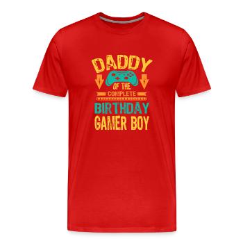 Daddy Of the Birthday Gamer Boy gift Idea - Men's Premium Organic T-Shirt - red - Front - Damien (186cm)