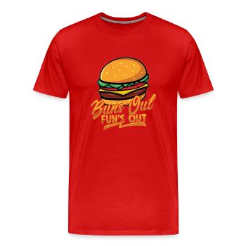 Buns Out Fun's Out Hamburger Food Meat Buns - Men's Premium Organic T-Shirt - red - Front - Damien (186cm)