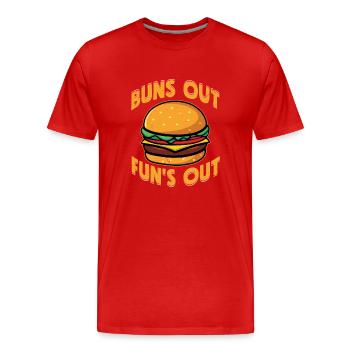 Buns Out Fun's Out Meat Buns Food Hamburger - Men's Premium Organic T-Shirt - red - Front - Damien (186cm)