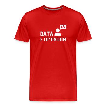 Data > Opinion Programmer Coder Coding Code - Men's Premium Organic T-Shirt - red - Front - Damien (186cm)