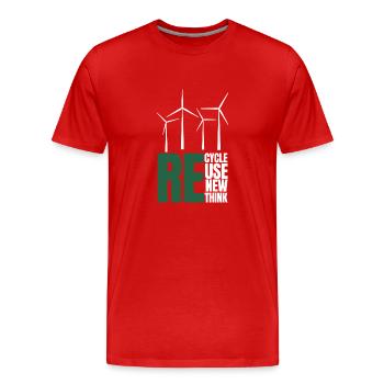 Recycle Réutiliser Renew Rethink Wind Turbine - Wind - T-shirt bio Premium Homme - rouge - Devant - Damien (186cm)