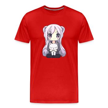 Anime Katzen Kawaii Teen Otaku Mädchen Mit Katze - Männer Premium Bio T-Shirt - Rot - Vorne - Damien (186cm)