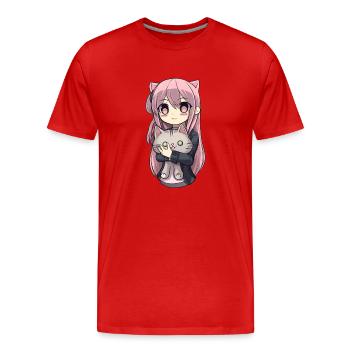 Anime Katzen Kawaii Teen Otaku Mädchen Mit Katze - Männer Premium Bio T-Shirt - Rot - Vorne - Damien (186cm)
