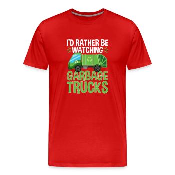 Camions à ordures, journée des ordures, collecte des ordures - T-shirt bio Premium Homme - rouge - Devant - Damien (186cm)