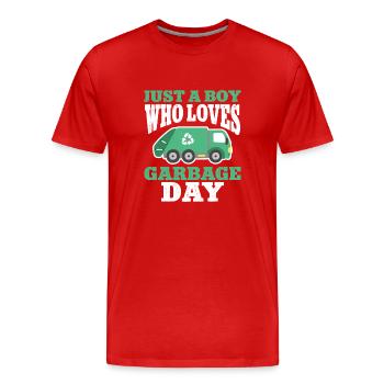 Camions à ordures, journée des ordures, collecte des ordures - T-shirt bio Premium Homme - rouge - Devant - Damien (186cm)