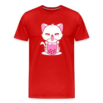 Cat Drinking Boba Cat Lover - Men's Premium Organic T-Shirt - red - Front - Damien (186cm)