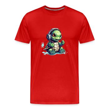 Süße Schildkröte mit Kopfhörer hört Musik - Männer Premium Bio T-Shirt - Rot - Vorne - Damien (186cm)