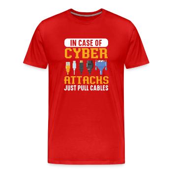 In Case Of Cyber Attacks Just Pull Cables - Men's Premium Organic T-Shirt - red - Front - Damien (186cm)
