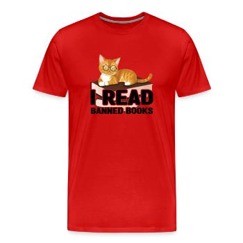 I Read Banned Book Cat Lover Reader Read - Men's Premium Organic T-Shirt - red - Front - Damien (186cm)