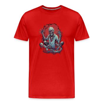Halloween shocker zombie with his undead horde - Men's Premium Organic T-Shirt - red - Front - Damien (186cm)