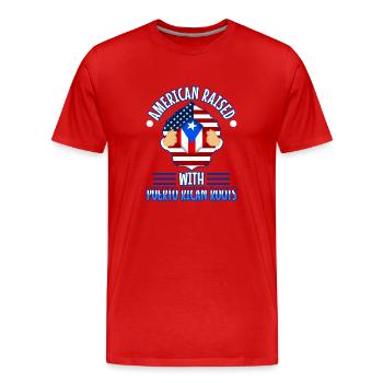 Américain élevé avec des racines portoricaines - T-shirt bio Premium Homme - rouge - Devant - Damien (186cm)