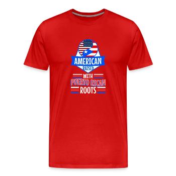 Américain élevé avec des racines portoricaines - T-shirt bio Premium Homme - rouge - Devant - Damien (186cm)